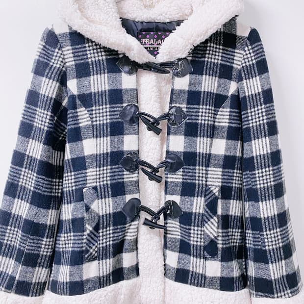 트랄라라 검정 체크 양털 떡볶이 코트 히메갸루 모리걸 라떼갸루