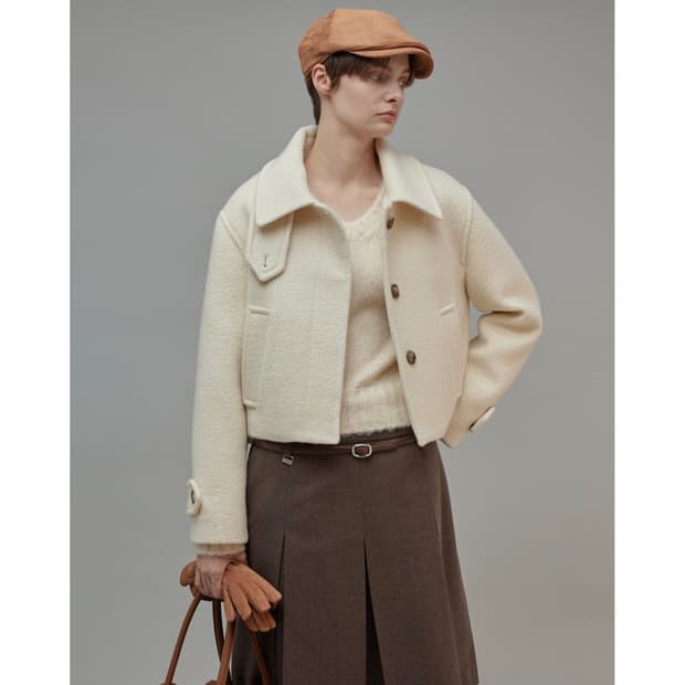 프롬웨얼 울 부클 숏코트 아이보리