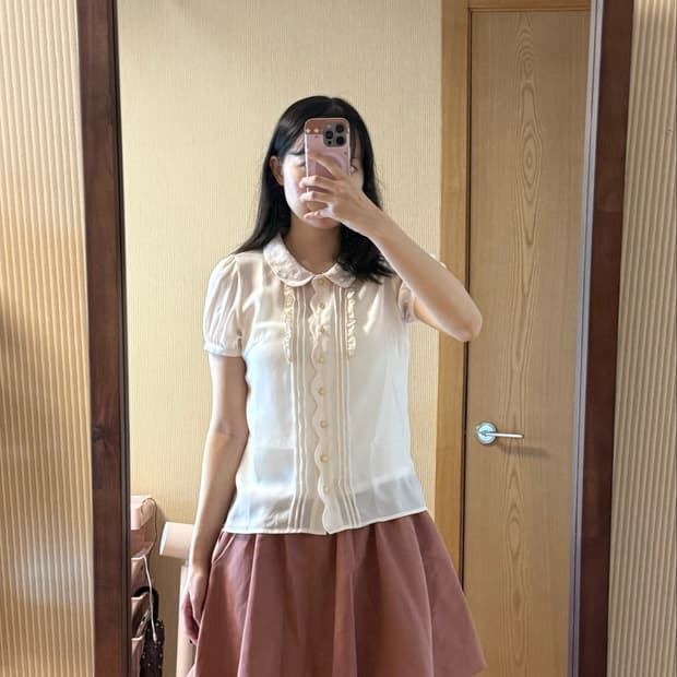 빈티지 모리걸 둥근카라 블라우스 + 인디핑크 큐롯팬츠 세트