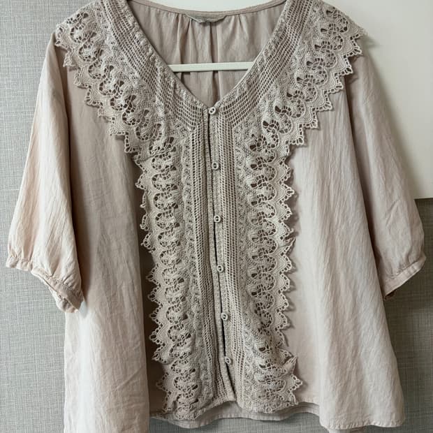 Japanese Vintage 레이스 브이넥 반팔 블라우스