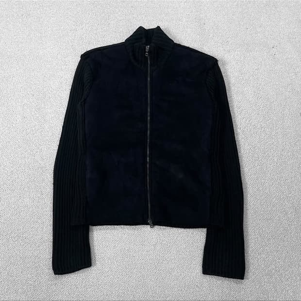 알마니 익스체인지 스웨이드 바디 니트집업 자켓 블랙