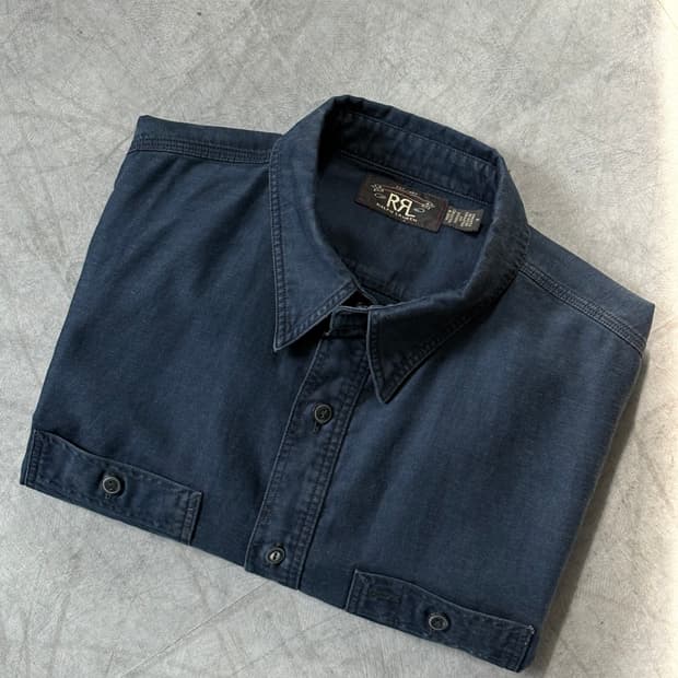 RRL 더블알엘 인디고 코튼 린넨 새틴 워크 셔츠