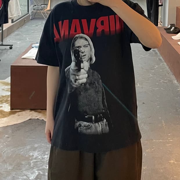 빈티지 너바나 앨범 프로모션 그래픽 반팔 H2523