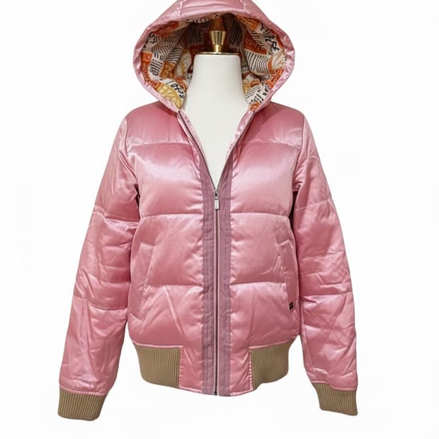 Y2k 갸루 핑크 새틴 광택 후드 패딩