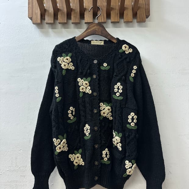 일본빈티지 플라워 크로셰 모티브 니트 스웨터 가디건