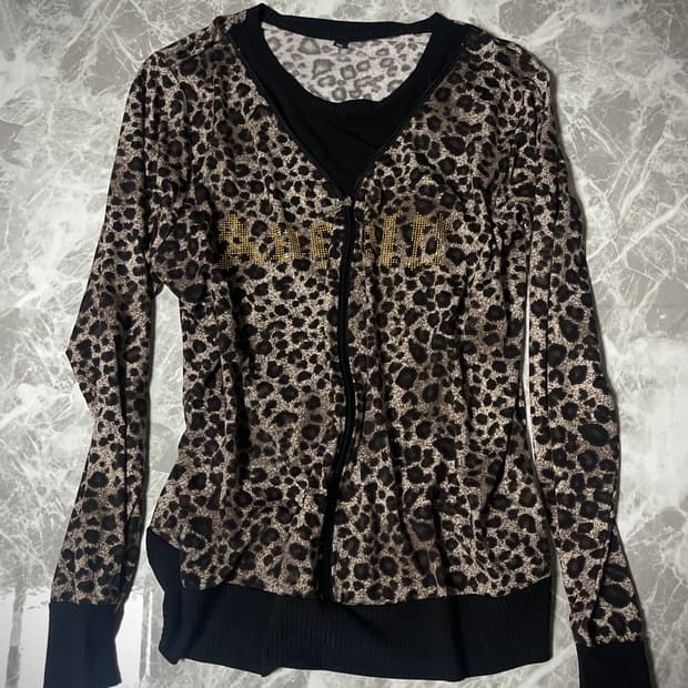2way leopard knit zip up cardigan