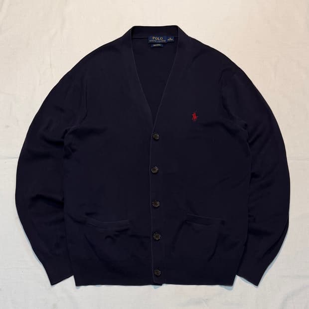 폴로 랄프로렌 브이넥 코튼 니트 가디건 네이비