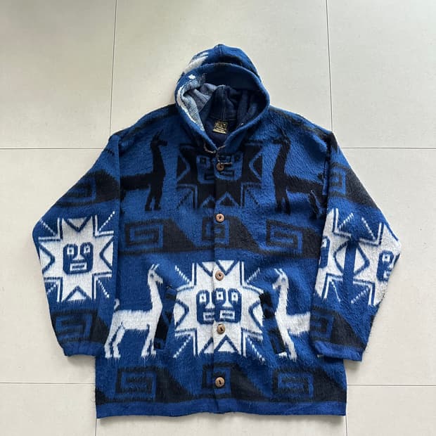 Tejidos 에콰도르 아즈텍 에스닉 네이티브 알파카 울 후드 자켓 