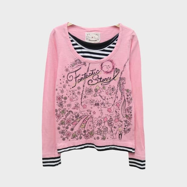 빈티지 스트라이프 핑크 슬리브