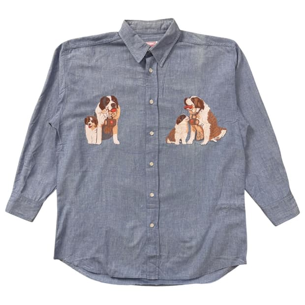 miss au green dog chambray shirt