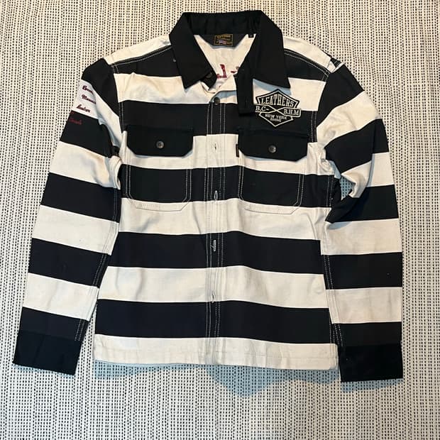 밴슨 레더 스트라이프 자켓