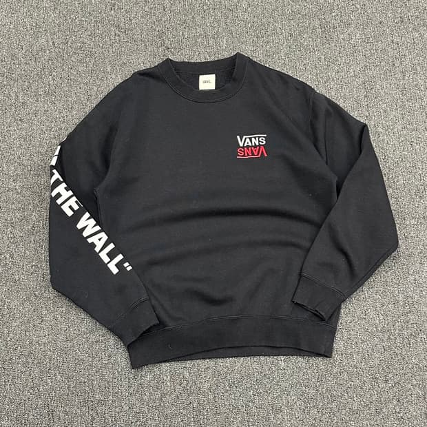 S)Vans vintage 자수 로고 블랙 스웻셔츠