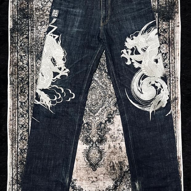 카라쿠리타마시 오리엔탈 드래곤 엠브로이더드 데님 30