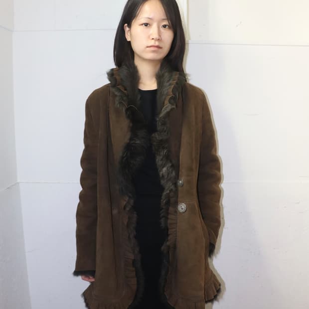 이탈리아 빈티지 러플 카라 시어링 자켓