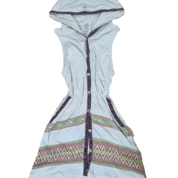 택포 빈티지 후드 롱 조끼 베스트 에스닉 패턴 자수 모리걸하구미히피