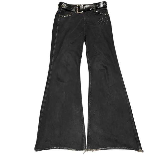 랭글러 스터드 커스텀 블랙다잉 데님팬츠 벨바텀 플레어 부츠컷