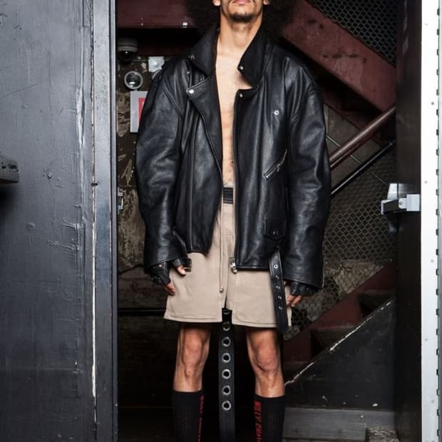 (레어 단종) Willy Chavarria 카프스킨 오버핏 바이커레더자켓