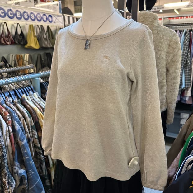 BURBERRY 버버리 오트밀 은색 글리터 롱슬리브