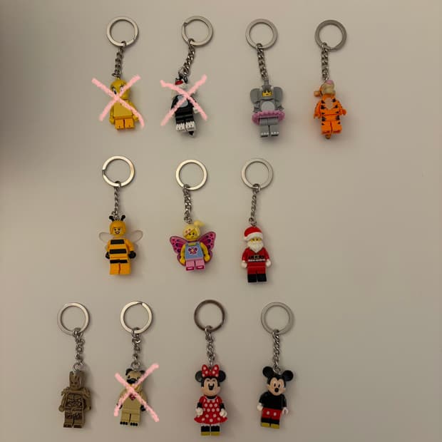 레고 정품 희귀 키링 (트위티 티거 꿀벌 코끼리 산타 미키 그루트 등)