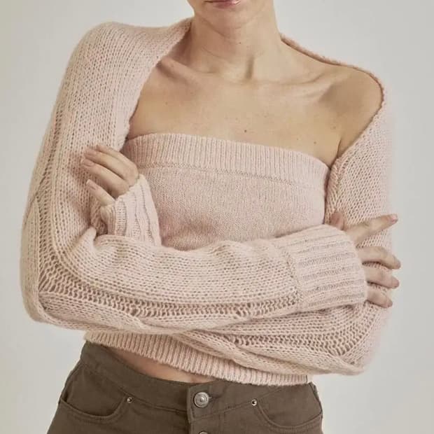 쓰리타임즈 캔디 니트 탑 + 볼레로 핑크 세트