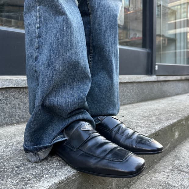 00s 빈티지 프라다 스포츠 스퀘어 토 로고 로퍼