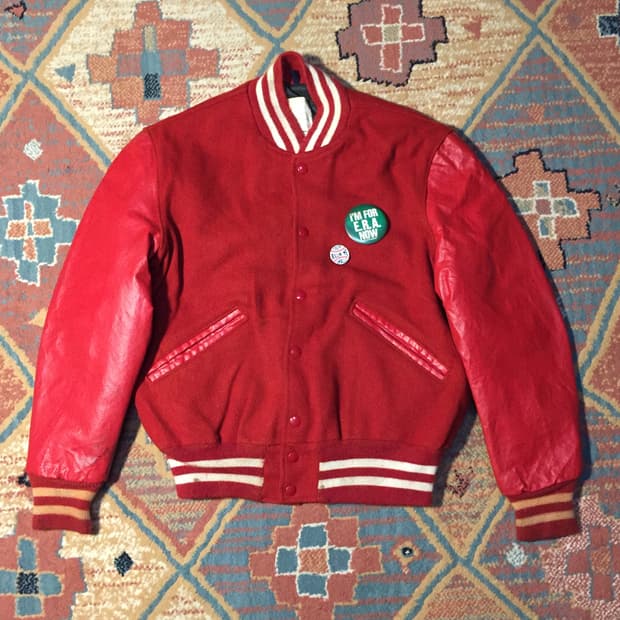 80‘s 레더 울 바시티 자켓