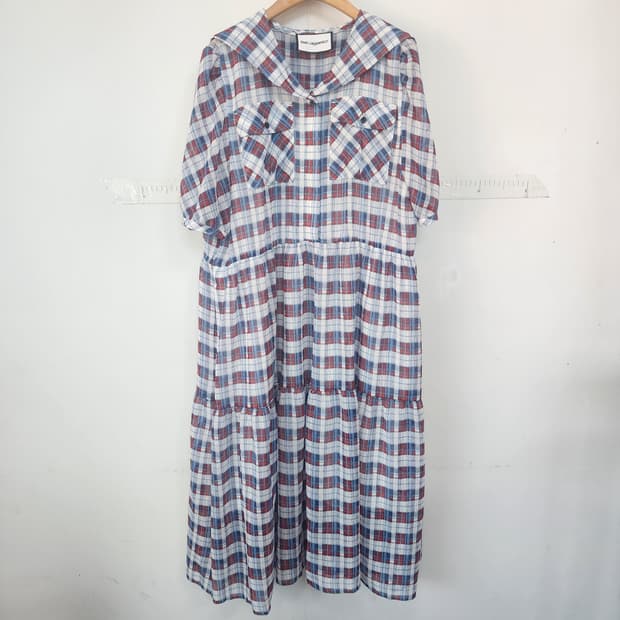 칼라거펠트 체크 롱 원피스