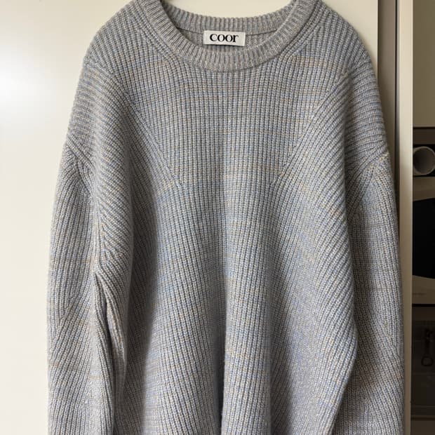 [M] 쿠어 멀티 칼라 트위드 니트 블루베이지