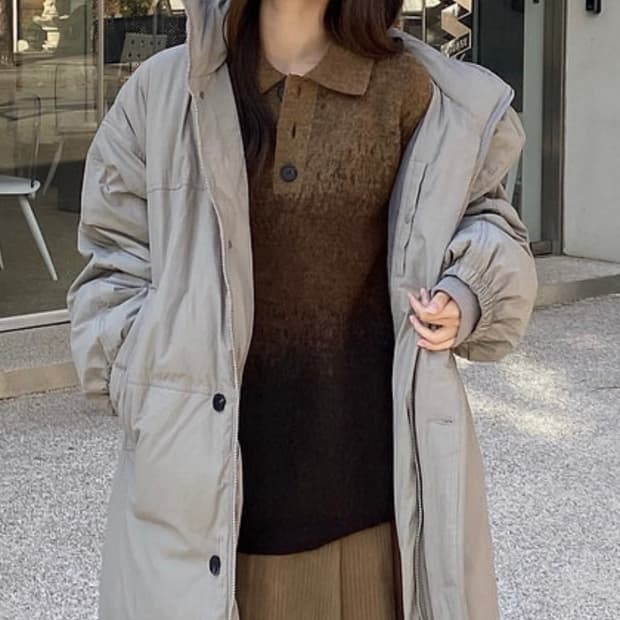 STUDIO TOMBOY 후드 롱다운 점퍼_그레이_S size