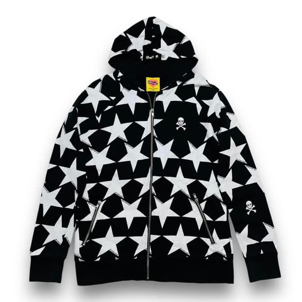 펑크 수퍼 러버스 스컬 스타 블랙 & 화이트 후디 집업