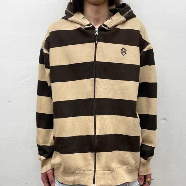 Brown Stripe Loose Hoodie Zip-Up