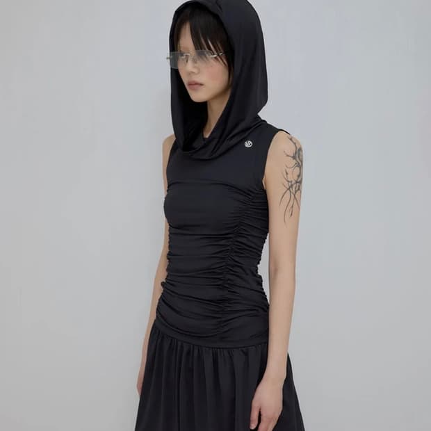 hooded high neck dress