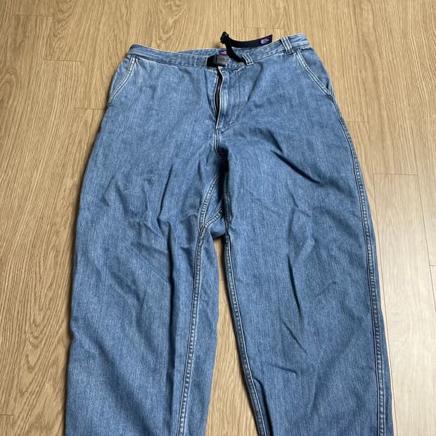 노스페이스퍼플라벨 와이드 테이퍼드 데님 34 (인디고 블리치)