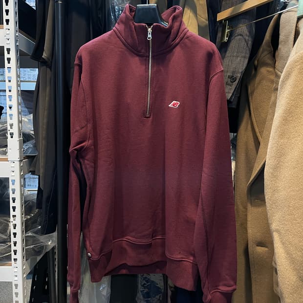 (정품/새상품) 뉴발란스 남성 버건디 NB 자수 로고 반 집업