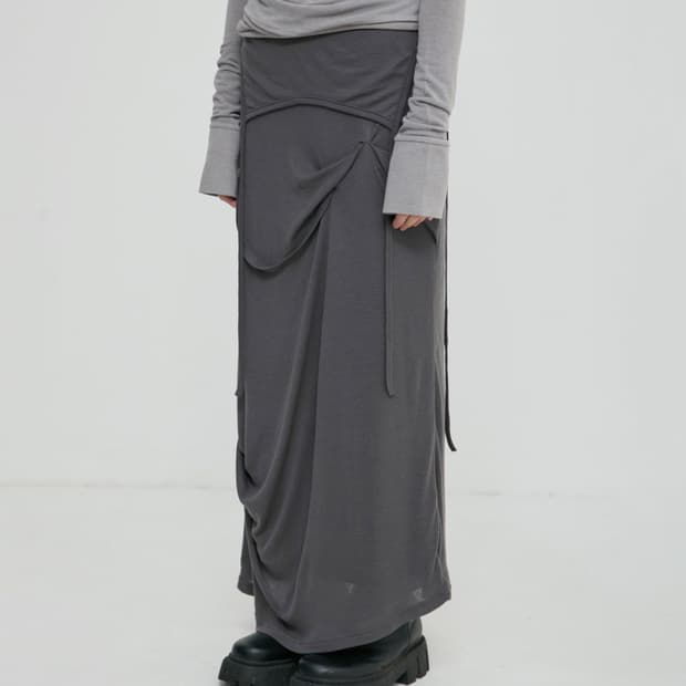 Asymmetrical Draped Long Skirt Dark Gray