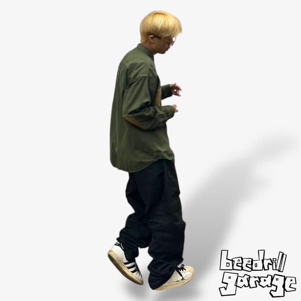 빈티지 엘보우 패치 카키 셔츠