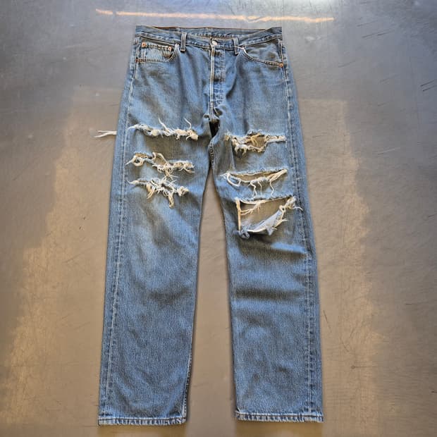 00s 리바이스501 하드 디스트레스드 데님 팬츠