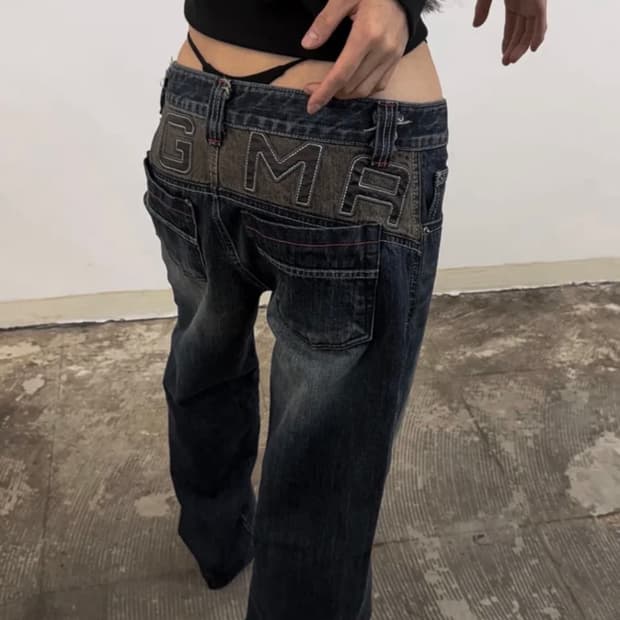 DGMA PATCHED SEMI BAGGY DENIM PANTS M