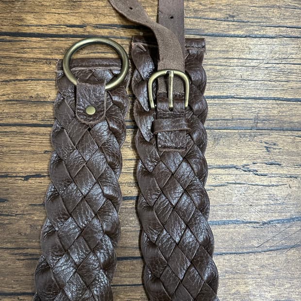 빈티지 브레이디드 가죽 벨트 브라운 메쉬 벨트 길이100cm