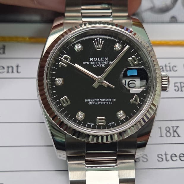 롤렉스 오이스터 데이트 Ref.115234 블랙아라빅 5P다이아 (감정서