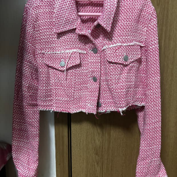 자라 핑크 트위드 크롭 자켓