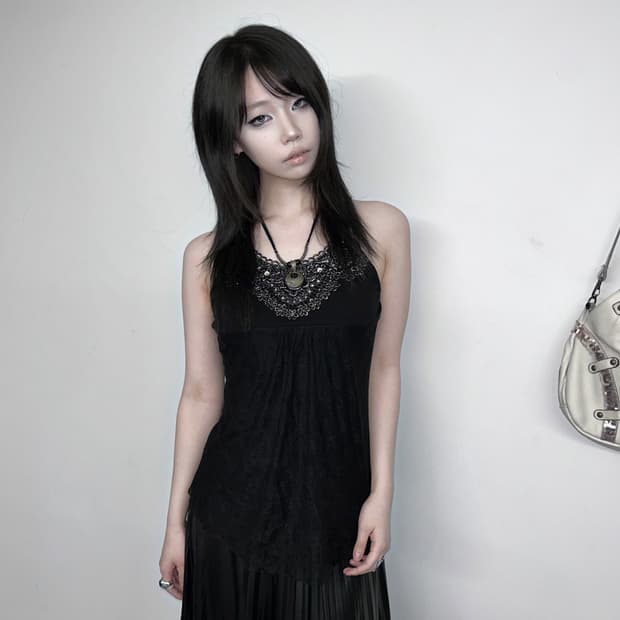 레이스 장식 레이어드 슬리브리스