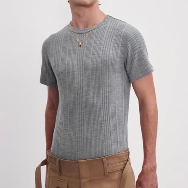 렉토 울 블렌드 립 라운드 티셔츠 M