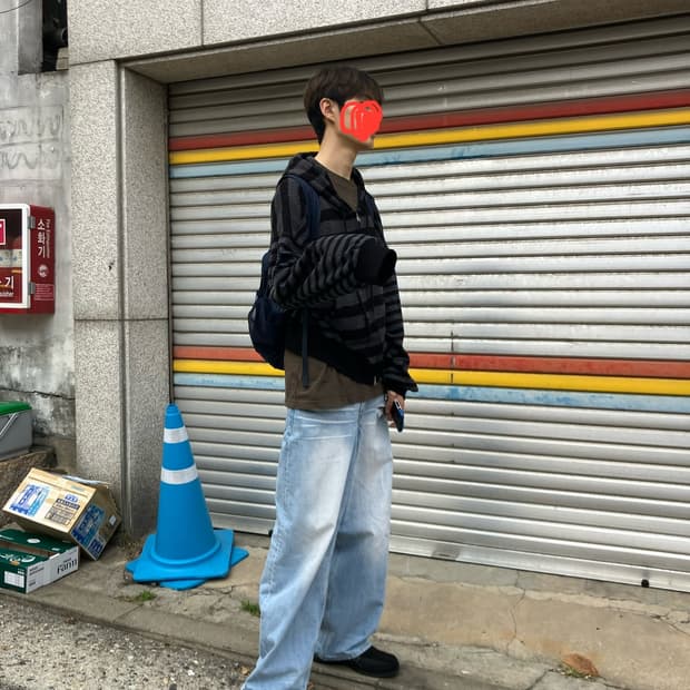 M) SATUR 와이드 워시드 커브드 데님 팬츠 라이트 블루