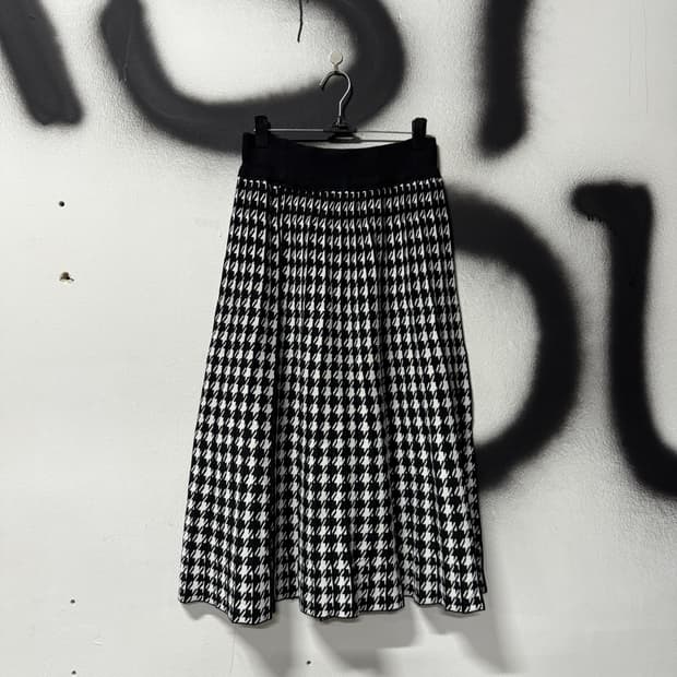 VTG 빈티지 울 혼방 체크 패턴 플레어 롱 스커트