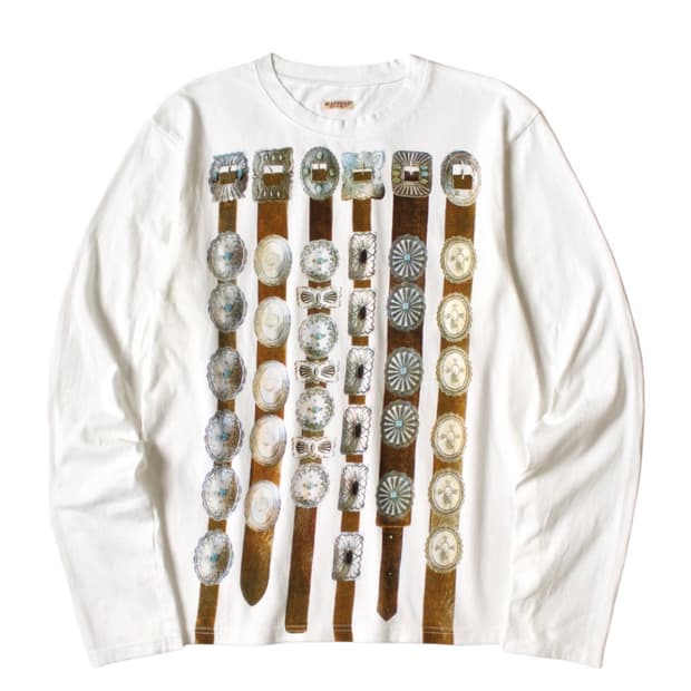 2) 캐피탈 20 커튼 콘초 프린트 저지 크루 롱 티셔츠 화이트