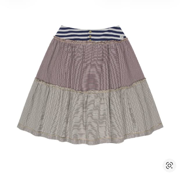 코이세이오 컬러드 스트라이프 미디 스커트 그레이 베이지