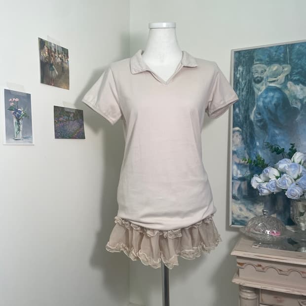 mute beige cotton collar top(size-M)