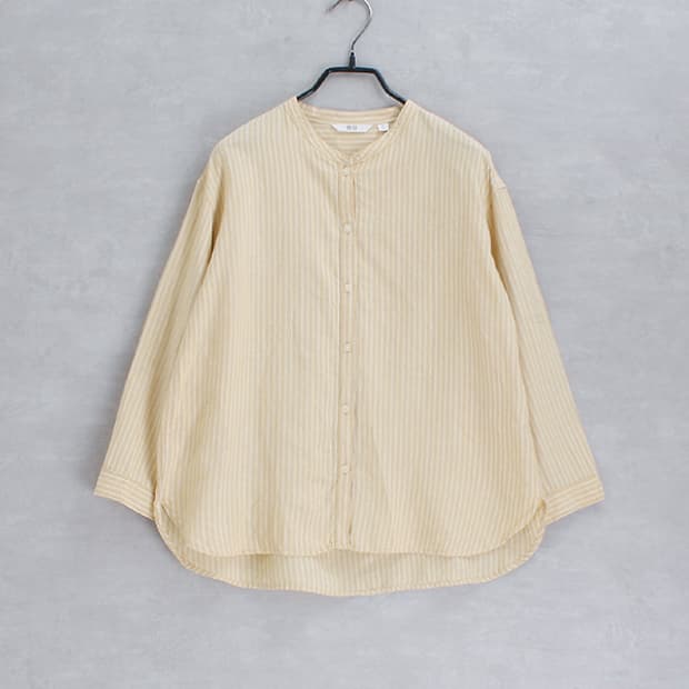 UNIQLO _ band collar linen blend shirt