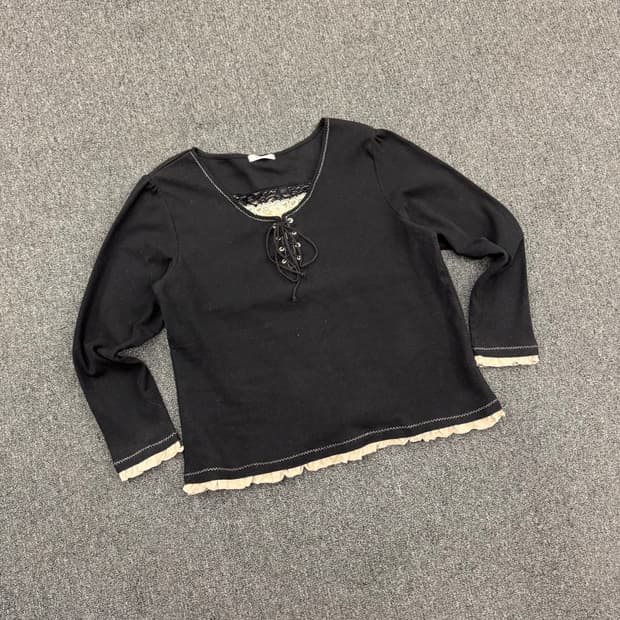 3L)Tea Tam 일본 빈티지 여성 레이스 디테일 블랙 롱슬리브